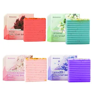 Amococo Natural Fragrance Cleansing Set - Multiple fragrances of rose, jasmine, lavender and cherry blossom, providing refreshing and soothing all-round care, deep nourishment and natural essence to protect the skin soap Cleanser Comfort antifungal  soap