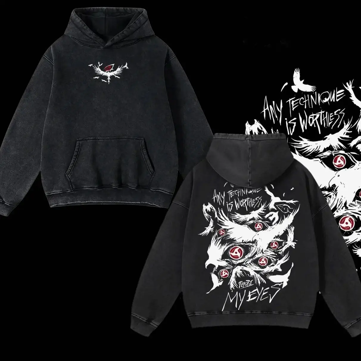 Retro Heavy Limited Uchiha Itachi Sharingan - Naruto Hoodiem Anime Double Printed Vintage Washed Hoodie Oversized Anime Manga Cotton Hoodies, Tops Men OQW MM9