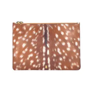 Pre-owned BURBERRY Calfskin Clutches & Wristlets Deer Print Clutch Brown JM SK027
