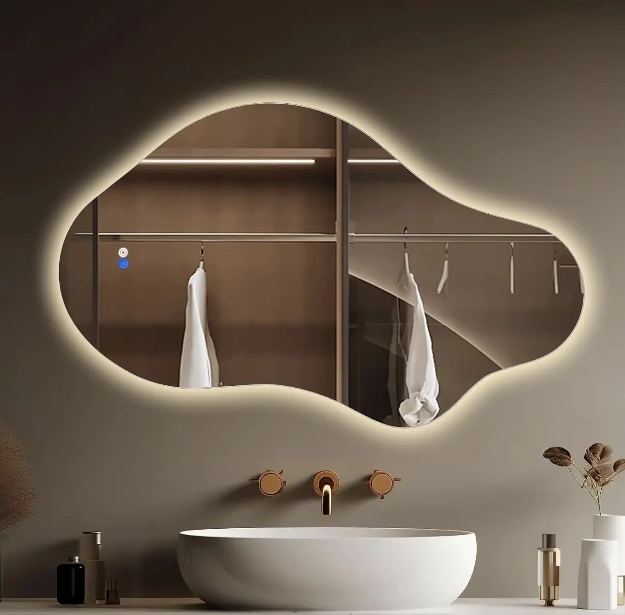 Irregular LED Bathroom Mirror with Lights, 20x36 Inch Asymmetrical Led Vanity