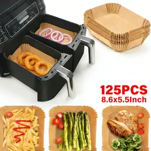 Heavy-duty rectangular air fryer liners for dual-zone Ninja models, disposable parchment paper—nonstick, leakproof, food-grade safe (8.6 x 5.5 inches), perforated for even heating; ideal for frozen foods like chicken wings and fries, quick cleanup, perfec