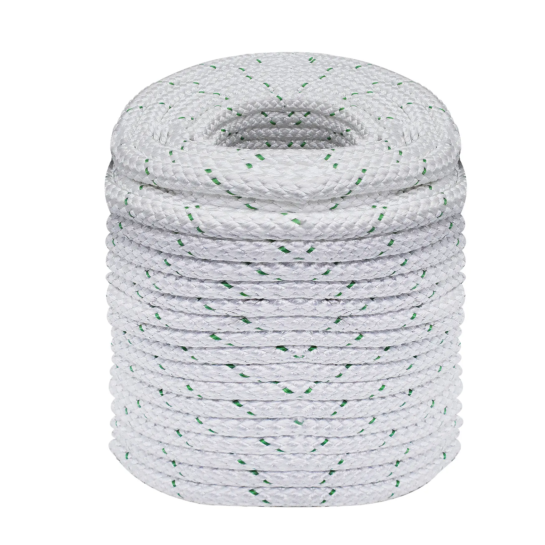 Heavy Duty 16-Strand Flexible Braided Polyester Tension Rope - 3/8 in x 100/200 ft High Tenacity Twist-Free Thick Synthetic Round Double Braid, White for Outdoor Tools & Hardware Use