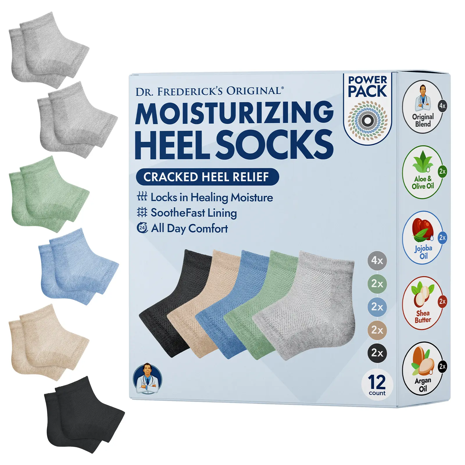 Women's Dr. Frederick's Essential Moisturizing Heel Socks - Power Pack, 6 Pairs - Foot Moisturizer Socks for Bedtime Relaxation, Ideal After Soaking in Warm Water