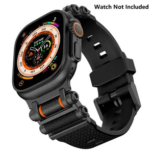 Sports Band for Apple watch Ultra 2/Ultra 49mm - Rugged Military-Grade Silicone with Stainless Steel Connector | Compatible with All Series 10-4 & SE | Waterproof Sport Strap (44-49mm) -Black (Watch Not Included) Smartwatch Strap Smart Watch Accessories