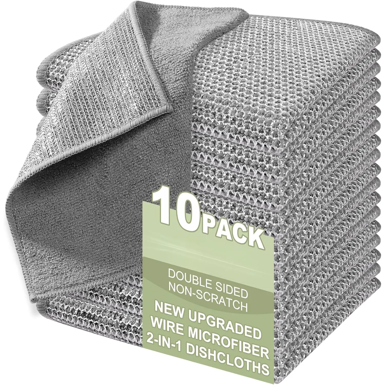 10 Counts Multipurpose Wire Dishwashing Rag,Non Scratch Wire Dishcloth,Microfiber Miracle Cleaning Cloth with Mesh,Dual-Sided Steel Mesh Cloth for Pot,Metal Scrubber for Washing Dishes,Grey