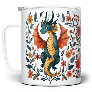 LOFTIPOP Cute Floral Dragon Mug, Fantasy Magical Castlecore Aesthetic Cup, Book Love Gifts, Designed and Printed in the USA by Loftipop