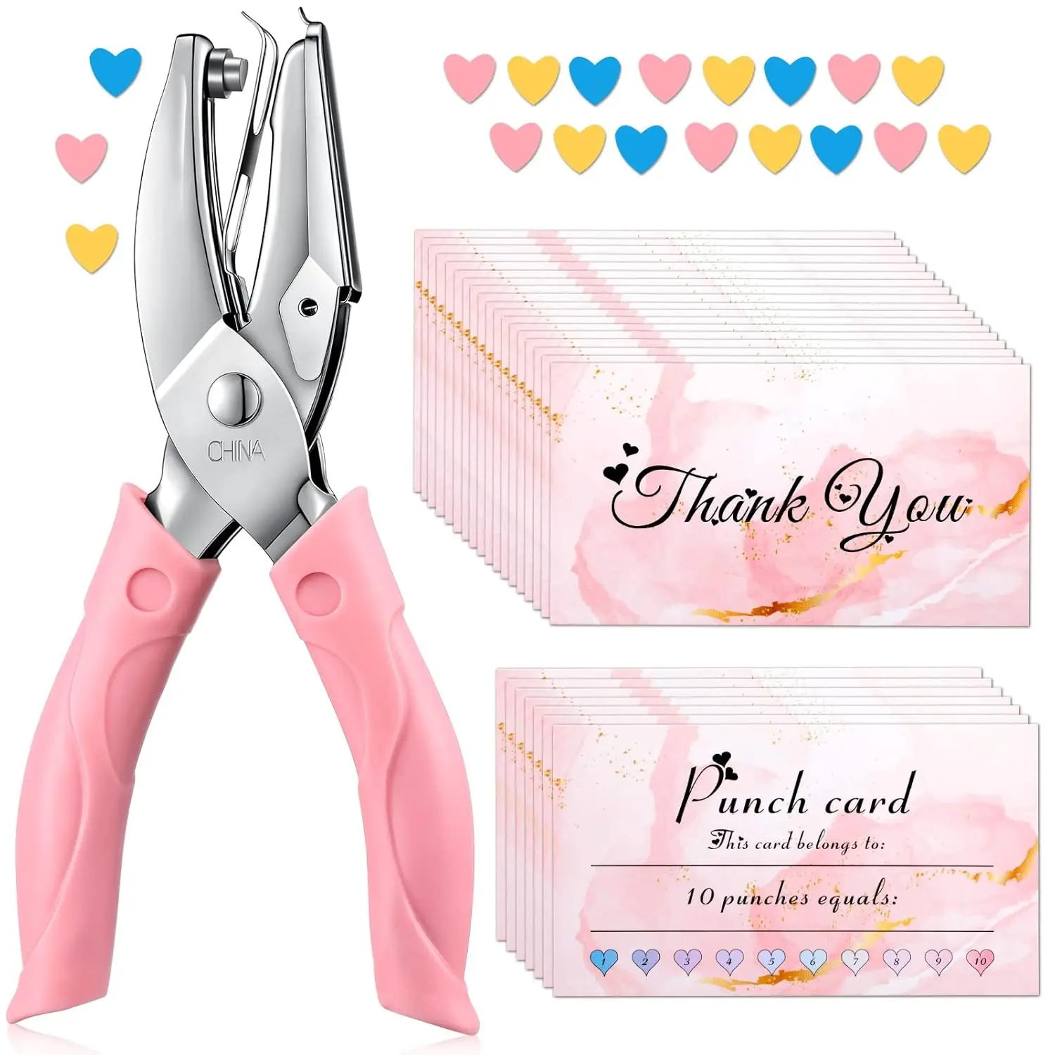 Punch Card and 100 count Reward Punch Card, Handheld Kit, Single-Hole Paper Metal Piercer with Soft Grip, Home Office Supplies, Clothing Ticket Scrapbook Piercer Tool(Fresh)
