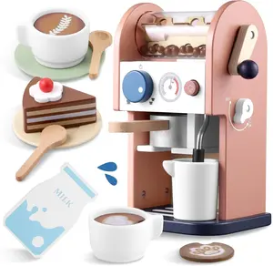 GAGAKU Wooden Coffee Maker Toy 14 counts Play Kitchen Accessories Toy Coffee Maker for Kids Pretend Playset Toddler Coffee Maker Gifts for Boys and Girls