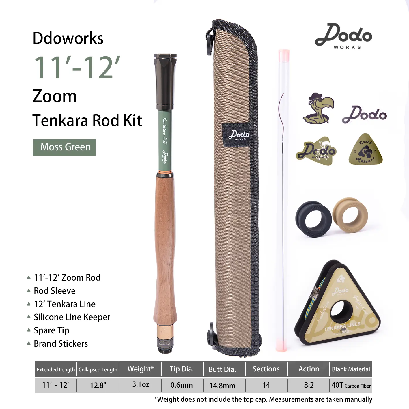 DODO WORKS 10'/12' Zoom Tenkara Fishing Rod Set - Portable Tackle, Compact Setup, Fishing Gear and Equipment for Outdoor Sports