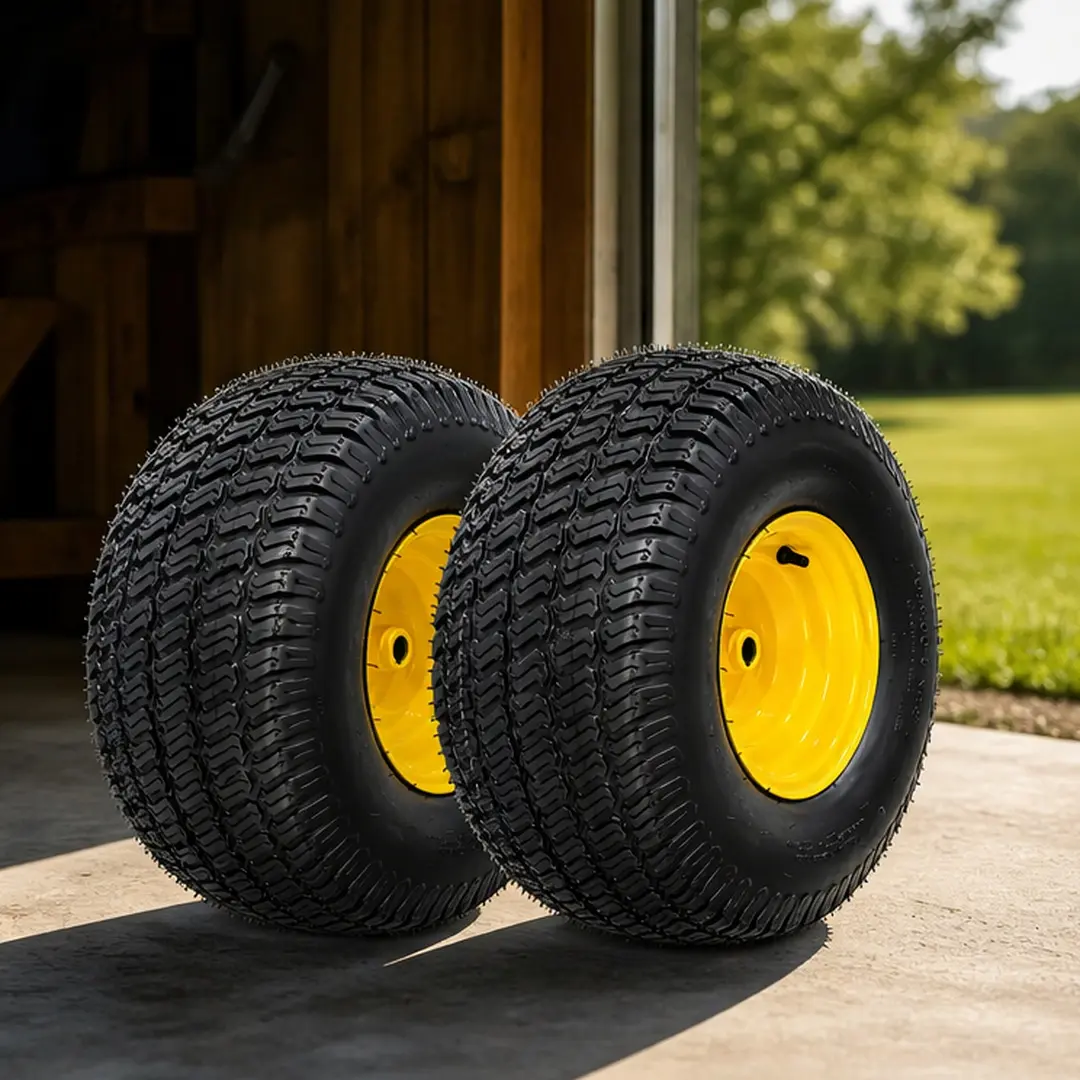 ARCH Set of 2 20x8.00-8 Lawn Mower Tires and Wheel Assembly 4-Ply Tubeless Turf Tread Heavy Duty Yellow Steel Rim 3.5" Centered Hub 3/4" Bore 3/16" Keyway for Zero-Turn Mowers Garden Tractors 905 lbs Capacity, Yellow Color Options