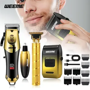 Weeme 4pcs Gradient Gold Men's Multi-Function Grooming Set, Electric Hair Clipper, Razor, Nose Trimmer, Waterproof, Portable