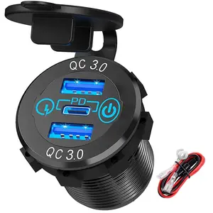 30W PD 3.0 USB-C Car Charger Socket, 12V/24V Multiple USB Outlet Quick Charger, High Speed Charger, High Efficiency Charger, Dual QC3.0 18W Ports Charger Socket with Power Switch for Car RV Truck