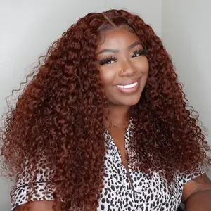 UNice Ready To Wear Reddish Brown Curly Wig Glueless 7x5 Pre-cut Lace ClosureHuman Hair with Bleached Knots Beginners Friendly Wig