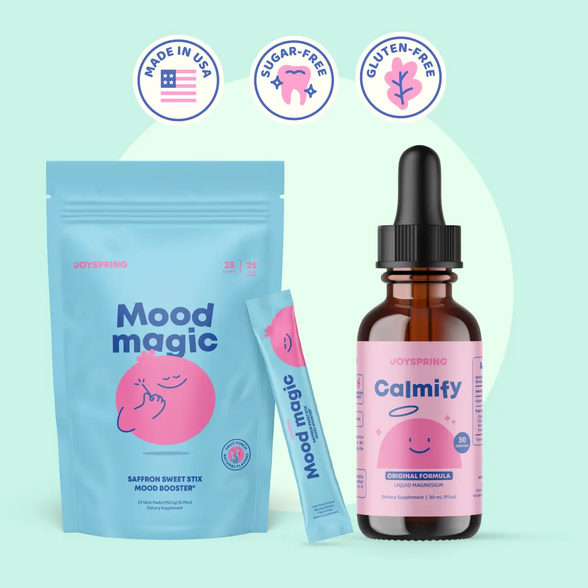 JoySpring Calm & Stabilize Bundle – Mood Magic Saffron Formula & Calmify Magnesium Drops for Daily Wellness JoySpring Calm & Stabilize Bundle – Mood Magic Saffron Formula & Calmify Magnesium Drops for Daily Wellness