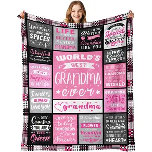 Grandma Birthday Gifts from Grandchildren - Best Grandma Ever Blanket - Christmas Mothers Day Birthday Gifts for Grandmother Unique from Grandkids - Grandmas Blanket 60"x80", Printed on One Side with a Plain White Back, Halloween Thanksgiving Christmas Gi