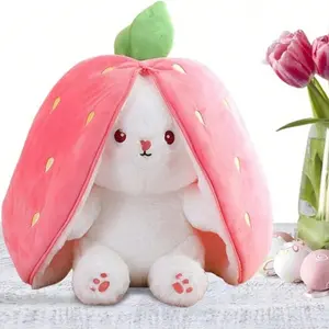 1Pc Reversible Plush Toy, Soft Stuffed Animal, Strawberry Bunny, Super Soft Stress Relief Companion, Cute Gift For Kids Teens Adults