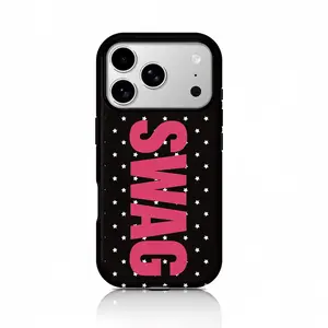 Modern urban style phone case, decorated with SWAG lettering and star patterns. Compatible with iPhone 17/16/15/14/13/12/11 Pro Max/Plus and Samsung Galaxy S23FE/22/23/24/25.