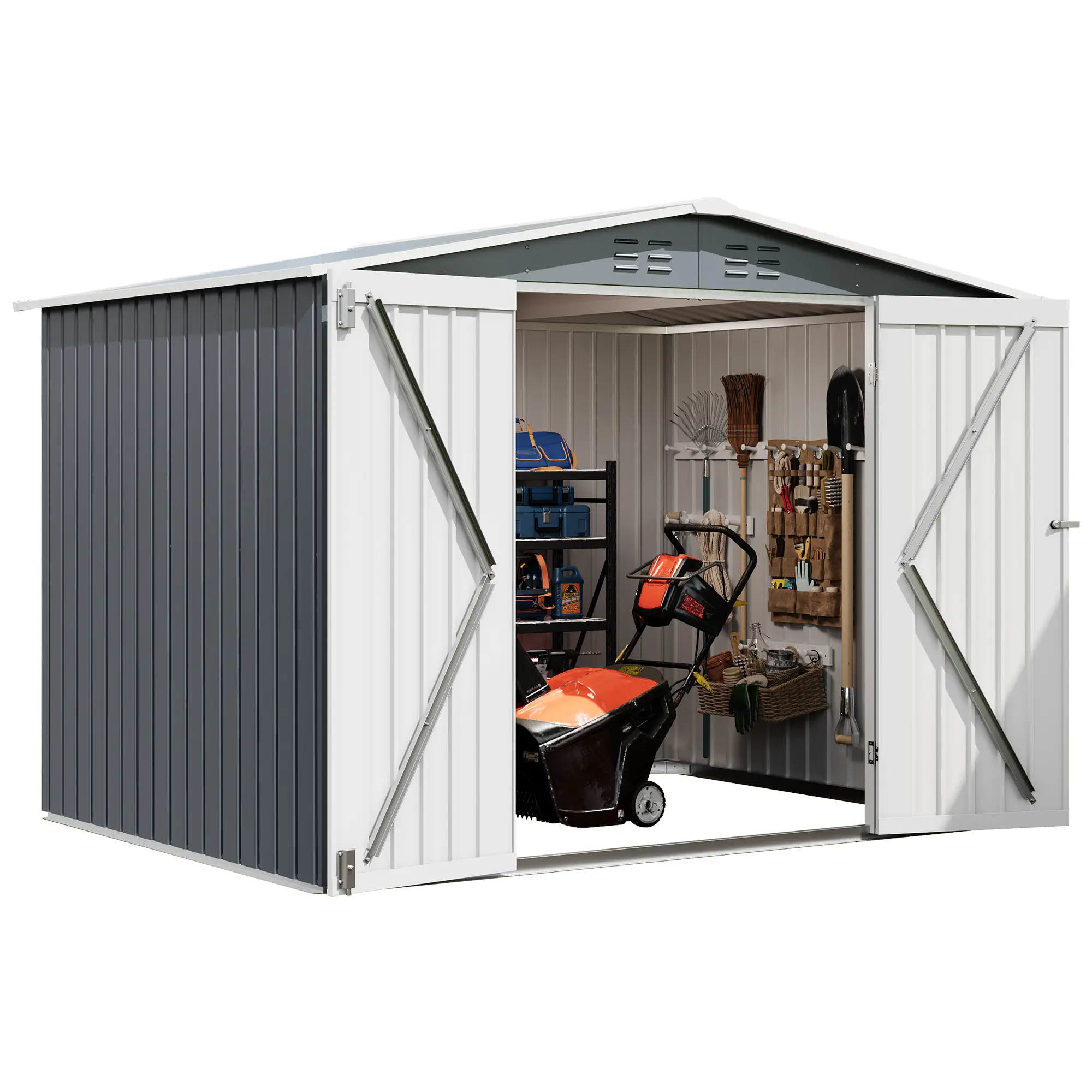 8x6 FT Outdoor Storage Shed, Heavy-Duty Metal Garden Tool House with Lockable Double Doors & Air Vents, Weatherproof Backyard Shed for Lawn Mower & Patio Furniture