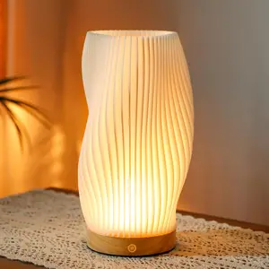 Rechargeable Touch Table Lamp 3D-Printing Dimmable Battery Powered Lamp with Woodbase Bedside Lamp for Bedroom Nightstand Weddings Parties Patio Events Indoors Outdoors real crystal outdoorfun carafe
