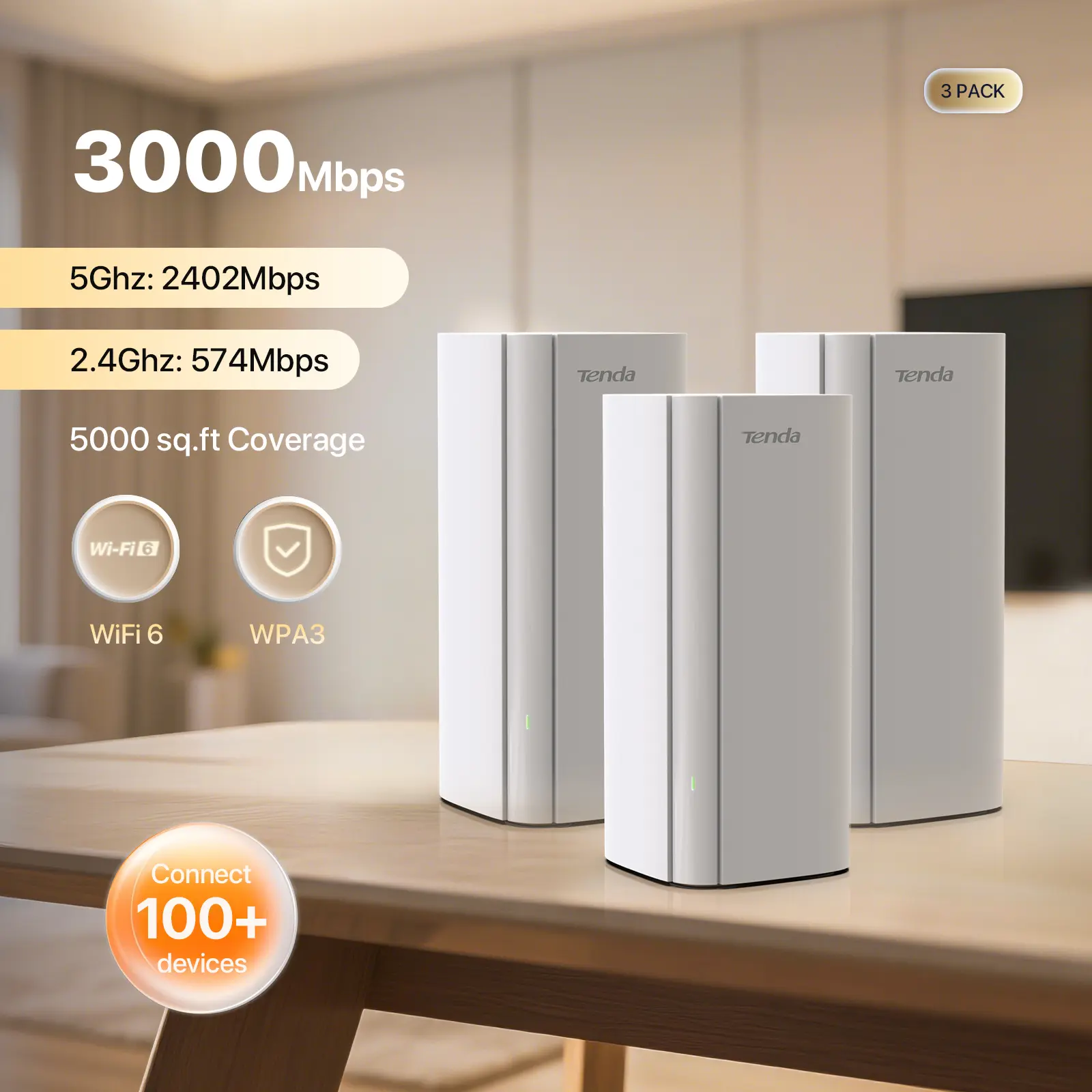 Tenda Nova MX12 AX3000 WiFi 6 Mesh WiFi Routers for Home - 7000 sq.ft Whole Home Coverage, Dual-Band Network for 160+ Devices, 1.7 GHz Quad-Core CPU, Access Point Mode, Alexa Compatible, Beamforming, Built-In Internet Security (Replaces Wireless Router),,