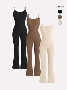 Women's Solid Color Simple Flare Leg Cami Jumpsuit, Casual Sleeveless Spaghetti Strap Bell Bottom Jumpsuit for Summer, Ladies' Clothes for Daily Wear, Spaghetti Straps Overalls