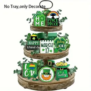 Wooden St. Patrick's Day Decoration, 8 Counts/set Wooden Tiered Tray Decoration, Desktop Decoration for Home Living Room Bedroom, Ornaments