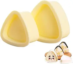 Onigiri 2 Pieces Rice Ball Mold Makers, Triangle Sushi Mold for Japanese Boxed Meal Children Bento(Beige)
