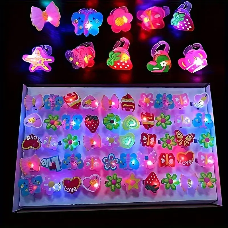 Glowing LED Party Rings, Cute Rings, Insect Flower Fruit Design, Perfect for Birthdays, Concert Gifts, Easter, Halloween, Christmas Presents