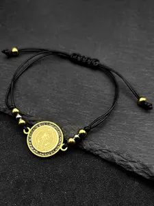 Saint Benedict Adjustable Rope Chain Bracelet, Stainless Steel Gold Color San Benito Medal Charm Bracelet, Fashion Accessories for Women & Men