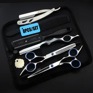 8PCS Hair Cutting Scissors Thinning Shears Set, Hair Styling Set, Professional Barber Hairdressing Texturizing Salon Razor Edge Scissor Stainless Steel Hair Scissors Professional Cutting Shears Comb Set Salon Barber & Home Japan Steel