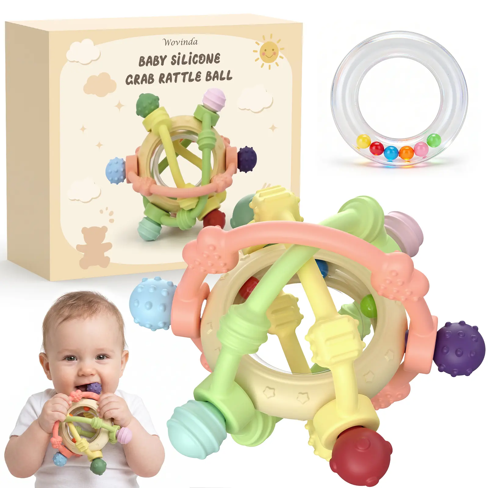 Baby Rattle Ball Sensory Toys Over 3 Months - Baby Teething Toys Baby Teether for Teething Relief - BPA Free Newborn Infant Toddler Toys Baby Shower Gifts