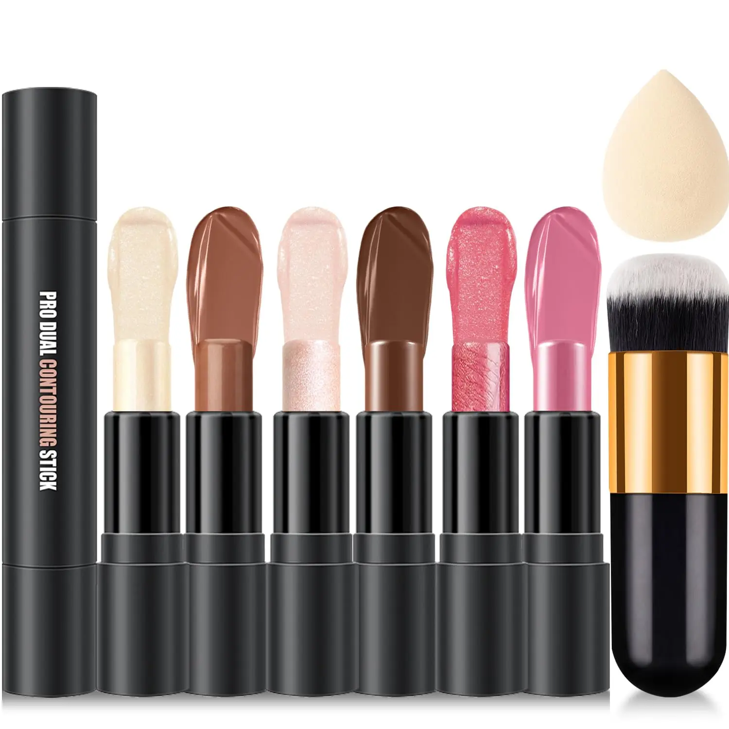 Cream Contour Stick Makeup Kit,Shades with Highlighter,Blush,Bronzer Contour Stick for Sculpt the Cheeks,Long Lasting,Waterproof,Matte & Dewy Finish for Woman (SET A)