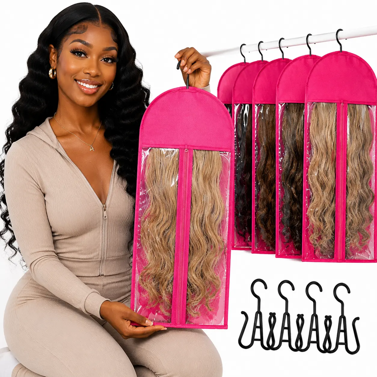 Unisex Hanging Wig Storage Bag - Dustproof Non-Woven Protector with Transparent Front, Hanger, Hanging Hooks, and Wig Tool Accessory, Dustproof Bags