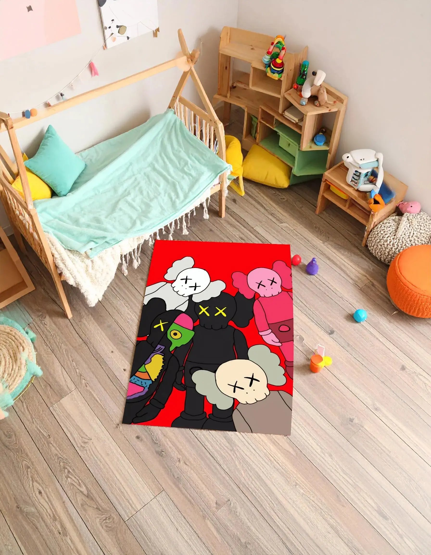 KAWS-Inspired Pop Art Rug: Colorful Hypebeast Decor Rose