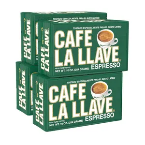 Cafe La Llave Dark Roast Ground Espresso Coffee 10 oz Bricks Pack of 4 Cuban Style Bold Rich Flavor for Espresso Moka Pot Drip Beverage - Bean