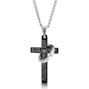 FLORIDECO Stainless Steel Cross Necklace for Men Women Chain Necklace Lords Prayer Pendant Jewelry 24 Inches Daily Fashion Cool Accessories
