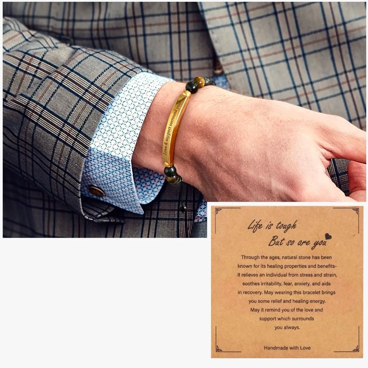 Custom Men's Tiger Eye Bracelet - Handmade Jewelry