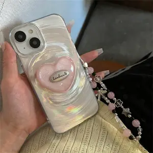 Transparent Windshell Protective Case Cover Heart Stand Chain Best Friend Gift Compatible with iPhone 11 12 13 14 15 16 17 Pro Max Accessories