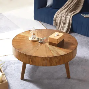 2 Pcs Round Wooden Living Room Coffee Table Set Rustic Round Coffee Table & Side Table Vintage Mid-Century Style Wooden Apartment Nightstand Suitable for Living Room, Courtyard, Bedroom Easy Assembly mid-century wildlife prints
