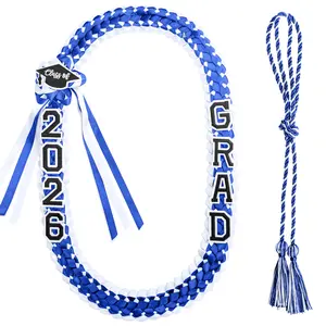 Handmade Class of 2026 Graduation Lei with Honor Cord Set Braided Ribbon Lei with GRAD 2026 Charms Hawaiian Graduation Necklace for Son Daughter Graduate 2026 High School College Commencement Graduation Gift Keepsake