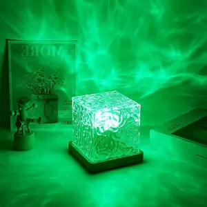 Cube Lamp Northern Lights Projector – Gradual Rotating Flame Water Ocean Light with Remote for Bedroom Office Bar