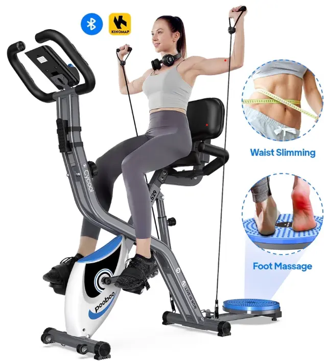 Pooboo 4in1 Folding Exercise Bike Indoor Home Cycling Bike Stationary Magnetic Cycling Bicycle X Bike Gym Workout 300 lbs