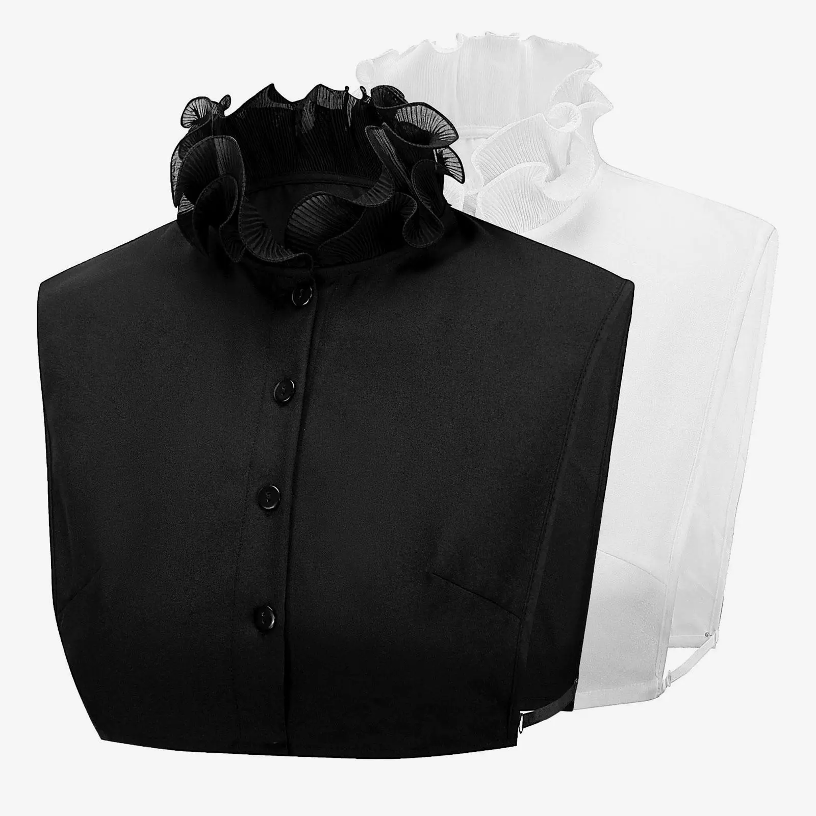 OIDEA 2Pcs Victorian Ruffle Fake Collar for Women - Detachable Frilly Stand Collar Blouse Dickey summerwins, Vintage, Elegant, Polyester, Spandex, Closure, Blend, Casual Chic, Synthetic, Set Of Two