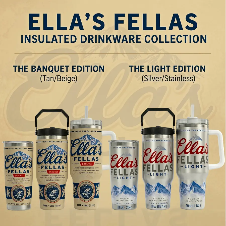 Ella’s Fellas Beer Can Tumbler, Custom Brewery Style Travel Mug, 20oz 30oz 40oz Insulated Tumbler, Beer Lover Gift, Stainless Steel Drinkware