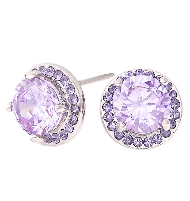 Men's Women's Radiant Lavender Cubic Zirconia Halo Stud Earrings, 11mm