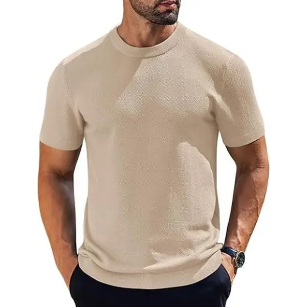 COOFANDY Men's Knitwear T-Shirts Short Sleeve Crewneck Shirt Casual Textured Pullover Tees
