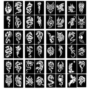 Dragon & Lizard & Scorpion Pattern Tattoo Stencil Kit, 12 Sheets/set Hollow Temporary Tattoo Stencil, DIY Body Art Decoration for Face & Body Without Pigment