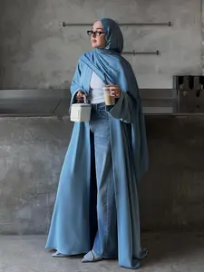 Elegant Women's Long Abaya, Abaya Hijab Set, Comfortable Woven Fabric, Regular Long Sleeves, Slight Stretch, Versatile Fashion, All Seasons
