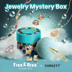Fizz and Rizz Jewelry Mystery Box with Random Fine Jewelry Necklace Earrings Bracelet Charm Adjustable Ring Cute Surprise Fun Gift for Parties with Fizz Bomb Reveal