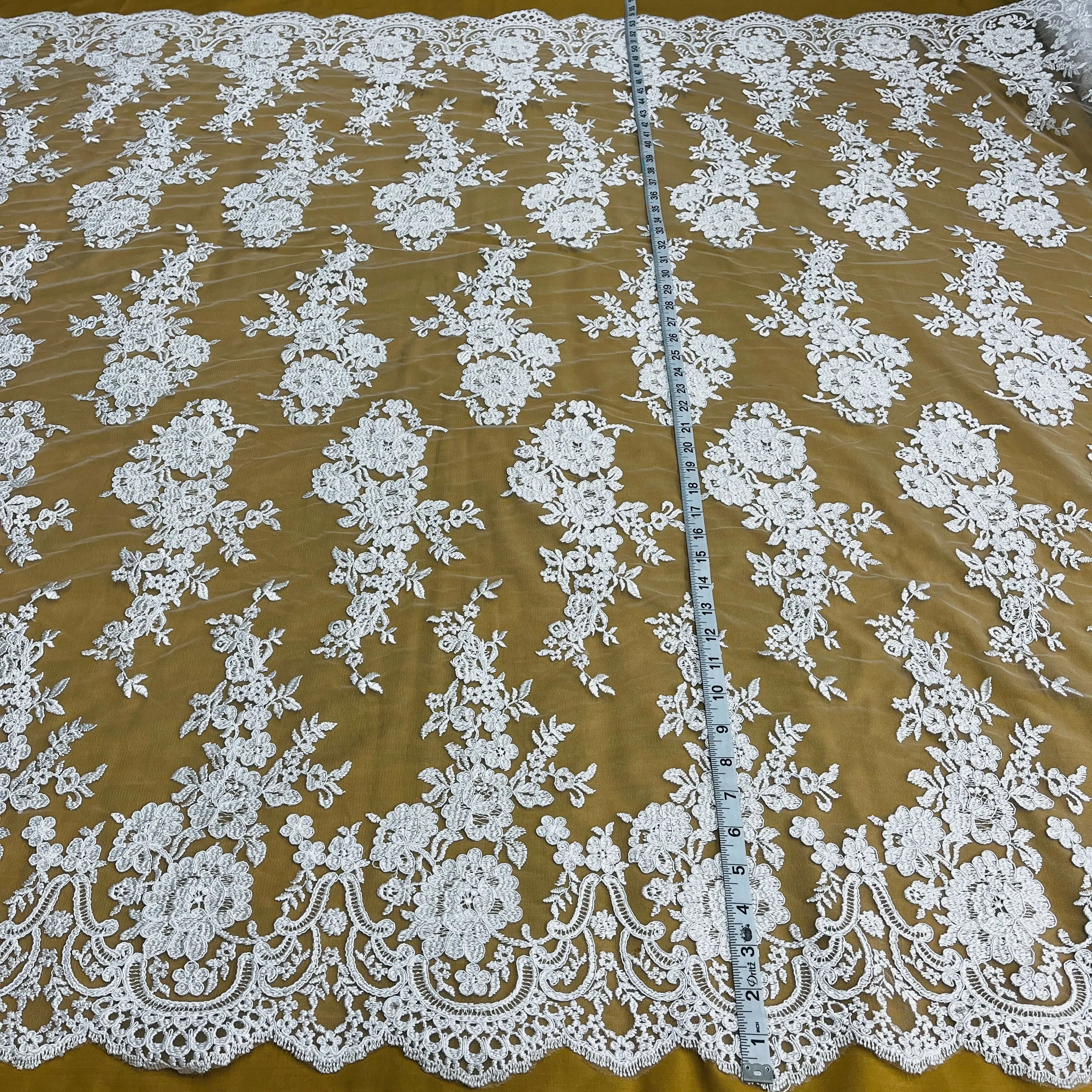 Ivory Corded Bridal Lace Fabric - Floral Embroidery, Lightweight Polyester Mesh, Sturdy, Durable, Versatile, Elegant, Handcrafted, Quality Craftsmanship, 54" Wide for Formal Wedding Gowns & Special Occasion Dressmaking
